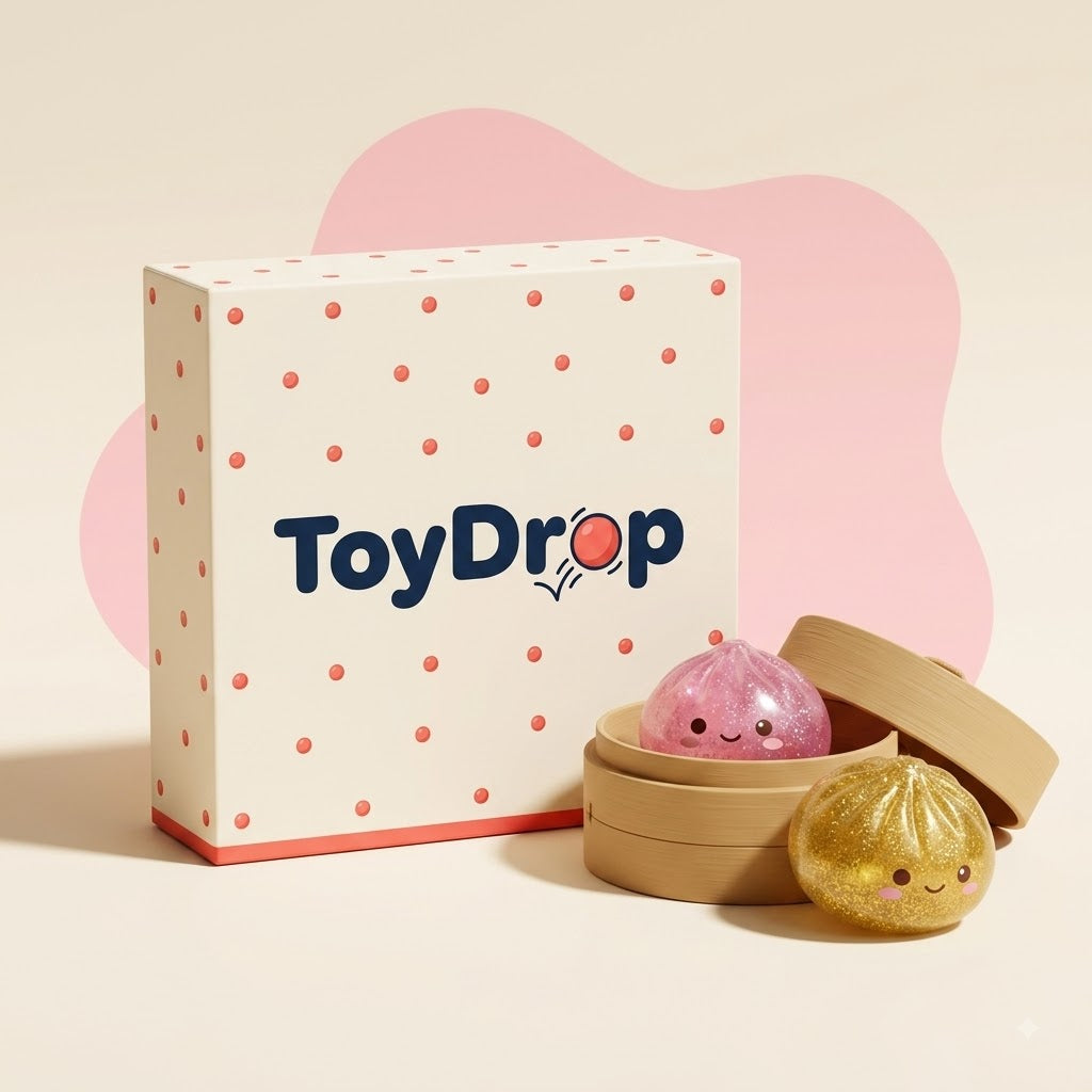 ToyDrop branded gift box with glitter dumpling squishies